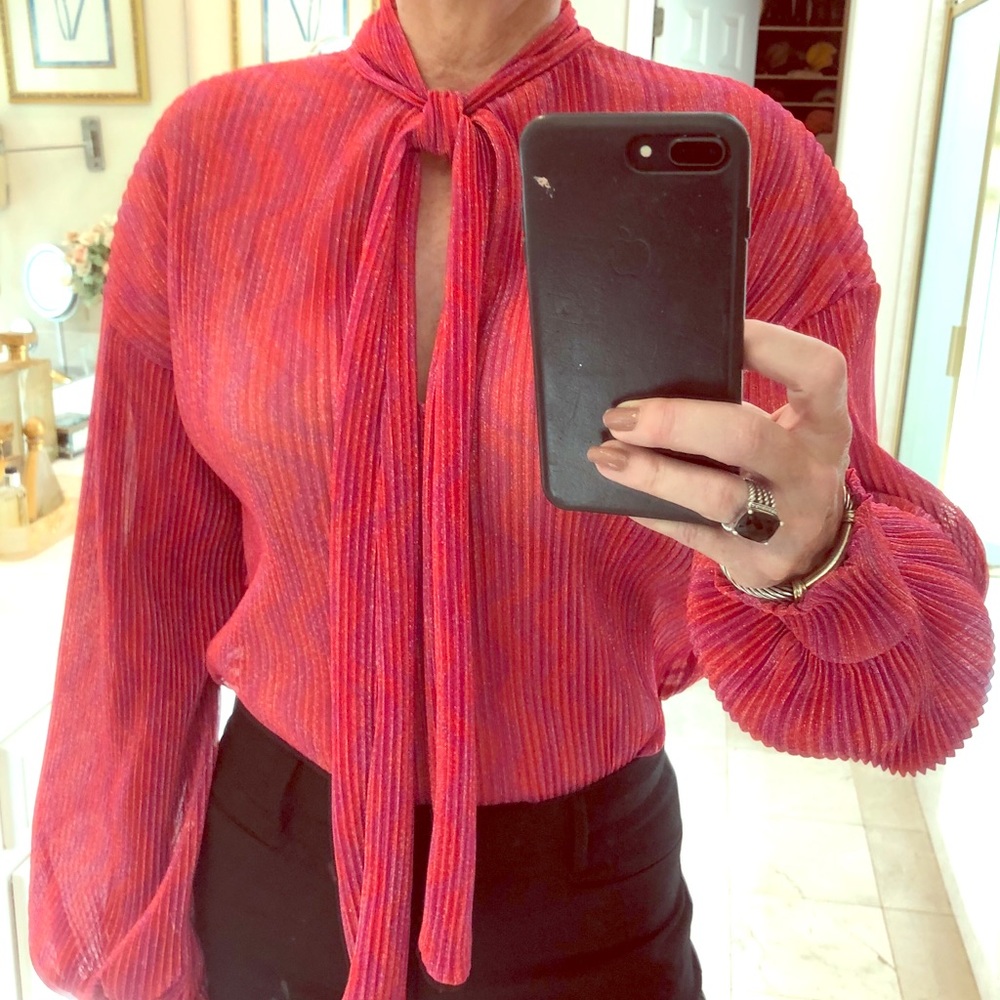 Zara Trafaluc dressy blouse with pink sizzle! Sz S - Picture 1 of 16
